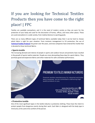 If you are looking for Technical Textiles Products Contact Us Today!