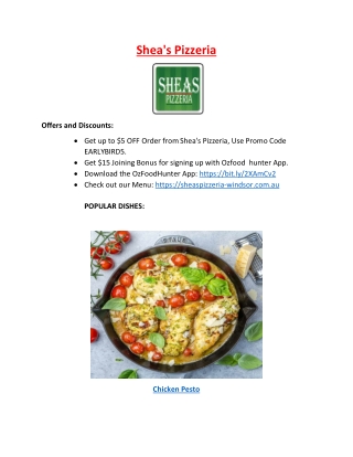 $5 Off - Shea's Pizzeria Restaurant Menu Windsor, NSW