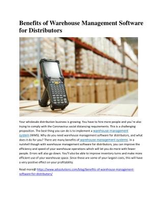 Benefits of Warehouse Management Software for Distributors