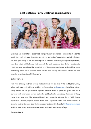 Best Birthday Party Destinations in Sydney
