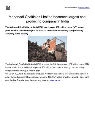 Mahanadi Coalfields Limited becomes largest coal producing company in India