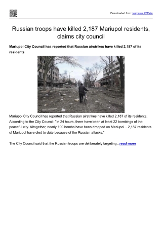 Russian troops have killed 2,187 Mariupol residents, claims city council