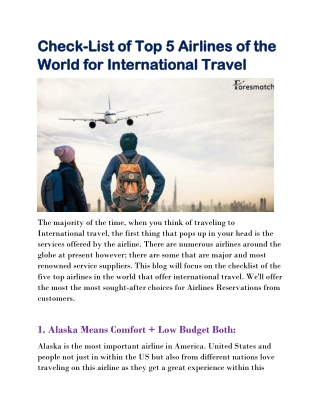 Check-List of Top 5 Airlines of the World for International Travel