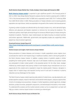North America Herpes Market Size, Trends, Analysis, Future Scope and Forecast to 2028