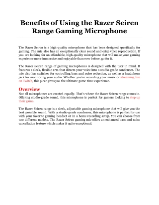 Benefits of Using the Razer Seiren Range Gaming Microphone