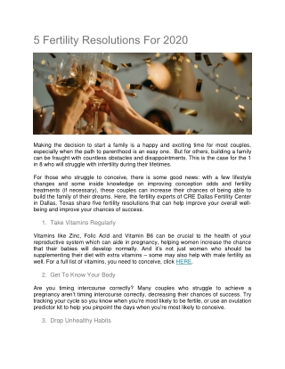 Fertility Resolutions 2020 CRE Dallas Fertility Center Center for Reproductive Endocrinology