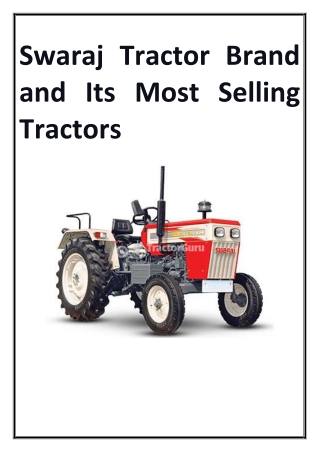 Swaraj Tractor Brand and Its Most Selling Tractors