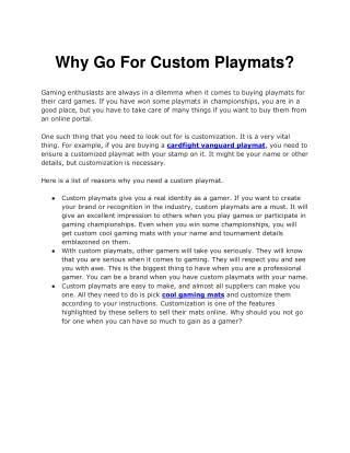 Why Go For Custom Playmats
