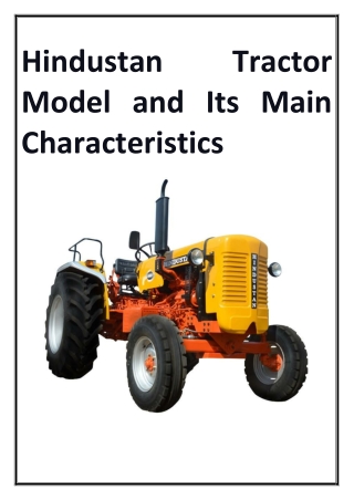 Hindustan Tractor Model and Its Main Characteristics