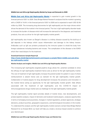 Middle East and Africa IgA Nephropathy Market by Scope and Demands to 2028