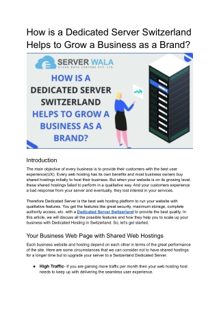 How is a Dedicated Server Switzerland Helps to Grow a Business as a Brand_