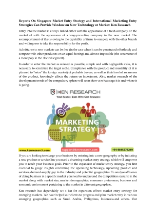 Business Marketing Strategies for Emerging Markets - Ken Research