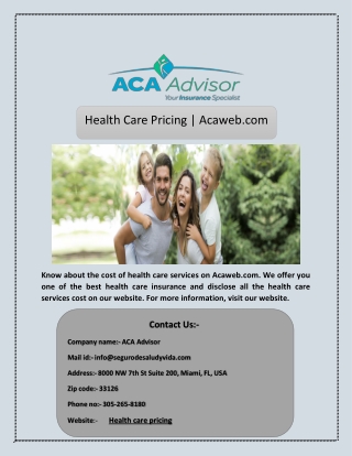 Health Care Pricing | Acaweb.com