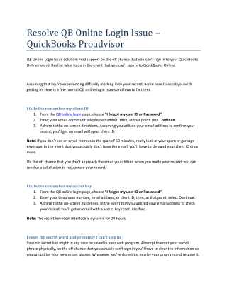 Resolve QB Online Login Issue – QuickBooks Proadvisor