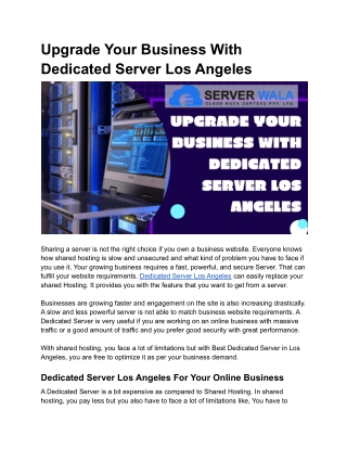 Upgrade Your Business With Dedicated Server Los Angeles