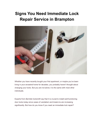 Signs You Need Immediate Lock Repair Service in Brampton