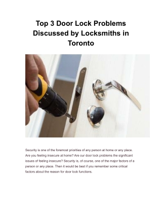 Top 3 Door Lock Problems Discussed by Locksmiths in Toronto