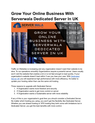 Grow Your Online Business With Serverwala Dedicated Server In uk