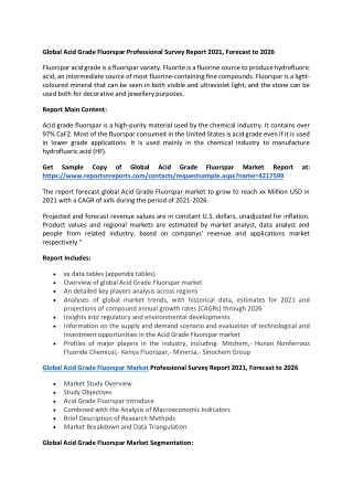 Global Acid Grade Fluorspar Market Share, Demand Analysis,  Forecast - 2027