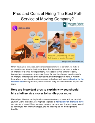 Pros and Cons of Hiring The Best Full-Service of Moving Company_