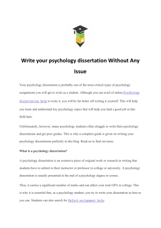 Write your psychology dissertation Without Any Issue