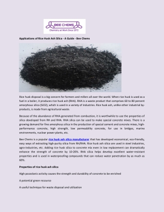 Applications of Rice Husk Ash Silica - A Guide - Bee Chems