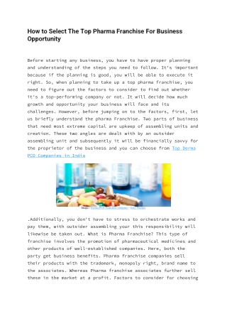 How to Select The Top Pharma Franchise For Business Opportunity