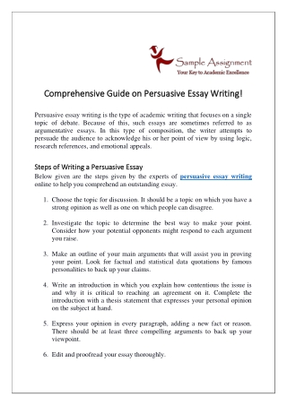 Comprehensive Guide on Persuasive Essay Writing