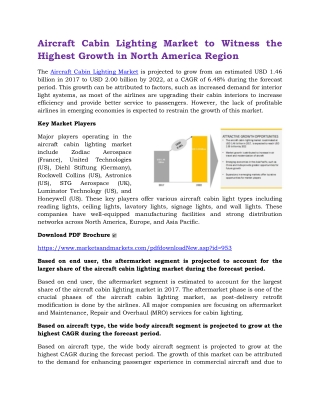 Aircraft Cabin Lighting Market To Witness the Highest Growth in North America Region