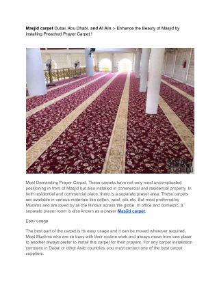 Masjid carpet Dubai, Abu Dhabi, and Al Ain :- Enhance the Beauty of Masjid by in