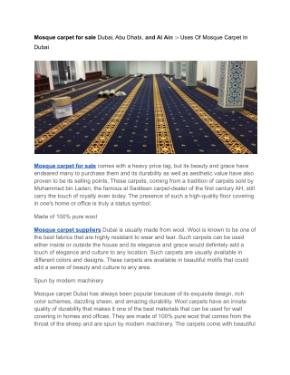 Mosque carpet for sale Dubai, Abu Dhabi, and Al Ain :- Uses Of Mosque Carpet In