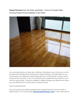 Parquet Flooring Dubai, Abu Dhabi, and Al Ain :- Factors To Consider When Choosi