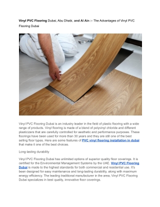Vinyl PVC Flooring Dubai, Abu Dhabi, and Al Ain :- The Advantages of Vinyl PVC F