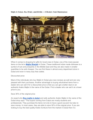 Majlis In Dubai, Abu Dhabi, and Al Ain :- A Modern Arab Masterpiece