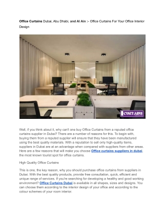 Office Curtains Dubai, Abu Dhabi, and Al Ain :- Office Curtains For Your Office