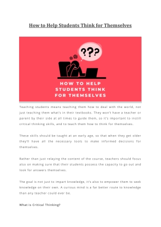 How to Help Students Think for Themselves