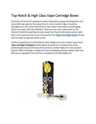 Top-Notch & High Class Vape Cartridge Boxes
