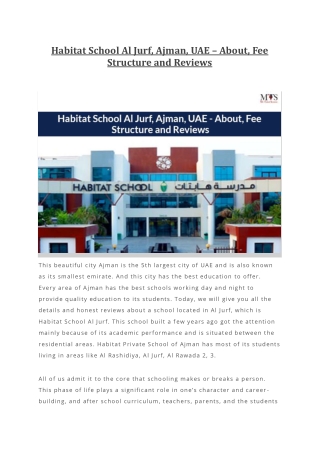Habitat School Al Jurf, Ajman, UAE – About, Fee Structure and Reviews