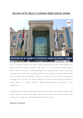 Review of St. Mary’s Catholic High School, Dubai