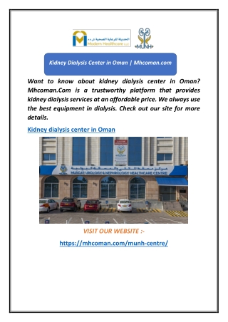 Kidney Dialysis Center in Oman  Mhcoman.com