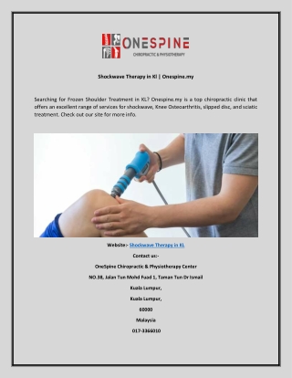 Shockwave Therapy in Kl  Onespine.my