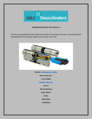 Gelijksluitend cilinder Mc-cilinder.nl