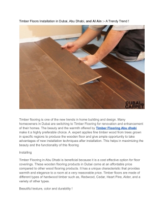Timber Floors Installation in Dubai, Abu Dhabi, and Al Ain :- A Trendy Trend !