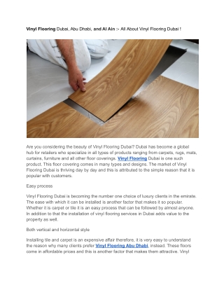 Vinyl Flooring Dubai, Abu Dhabi, and Al Ain :- All About Vinyl Flooring Dubai !