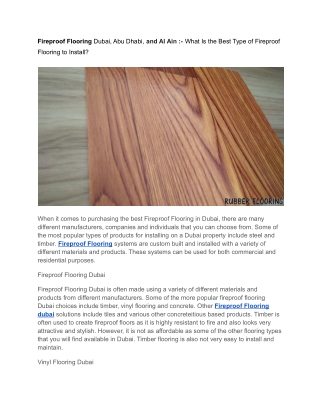 Fireproof Flooring Dubai, Abu Dhabi, and Al Ain :- What Is the Best Type of Fire