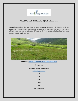 Valley Of Flowers Trek Difficulty Level  Valleyofflowers.info