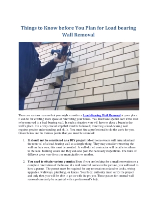 Things to Know before You Plan for Load bearing Wall Removal