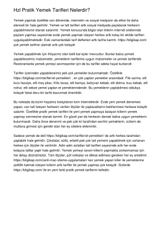 Hızlı Pratik Yemek Tarifleri Nelerdir?