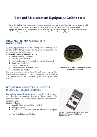 Test and measurement equipment online store : Omni Controls