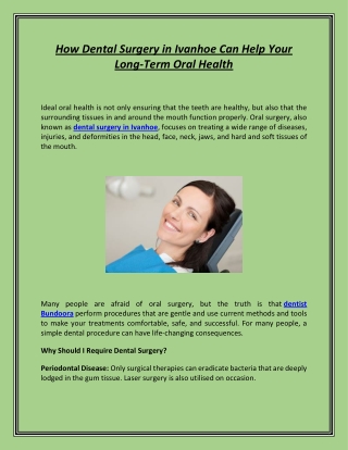 How Dental Surgery in Ivanhoe Can Help Your Long-Term Oral Health